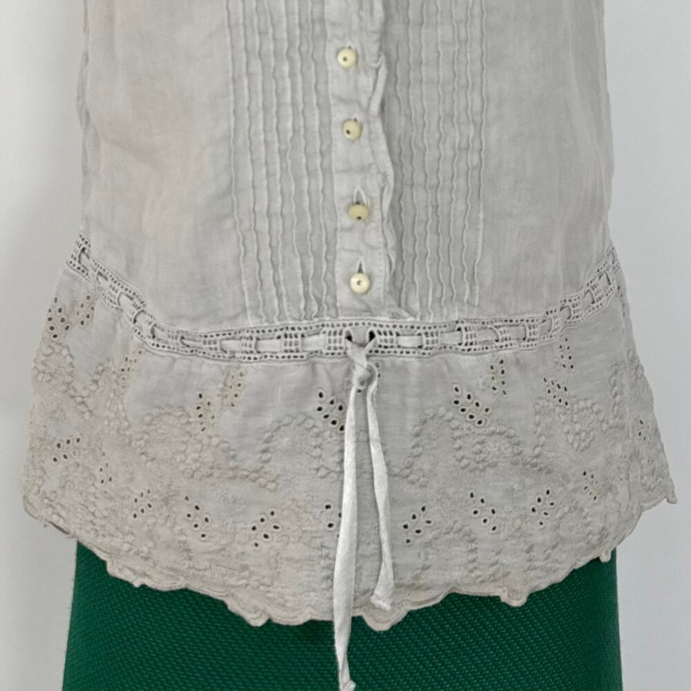 120% Lino Linen Embroidered Button-Down Tank Top Gray 42 (US 6) - Picture 4 of 11